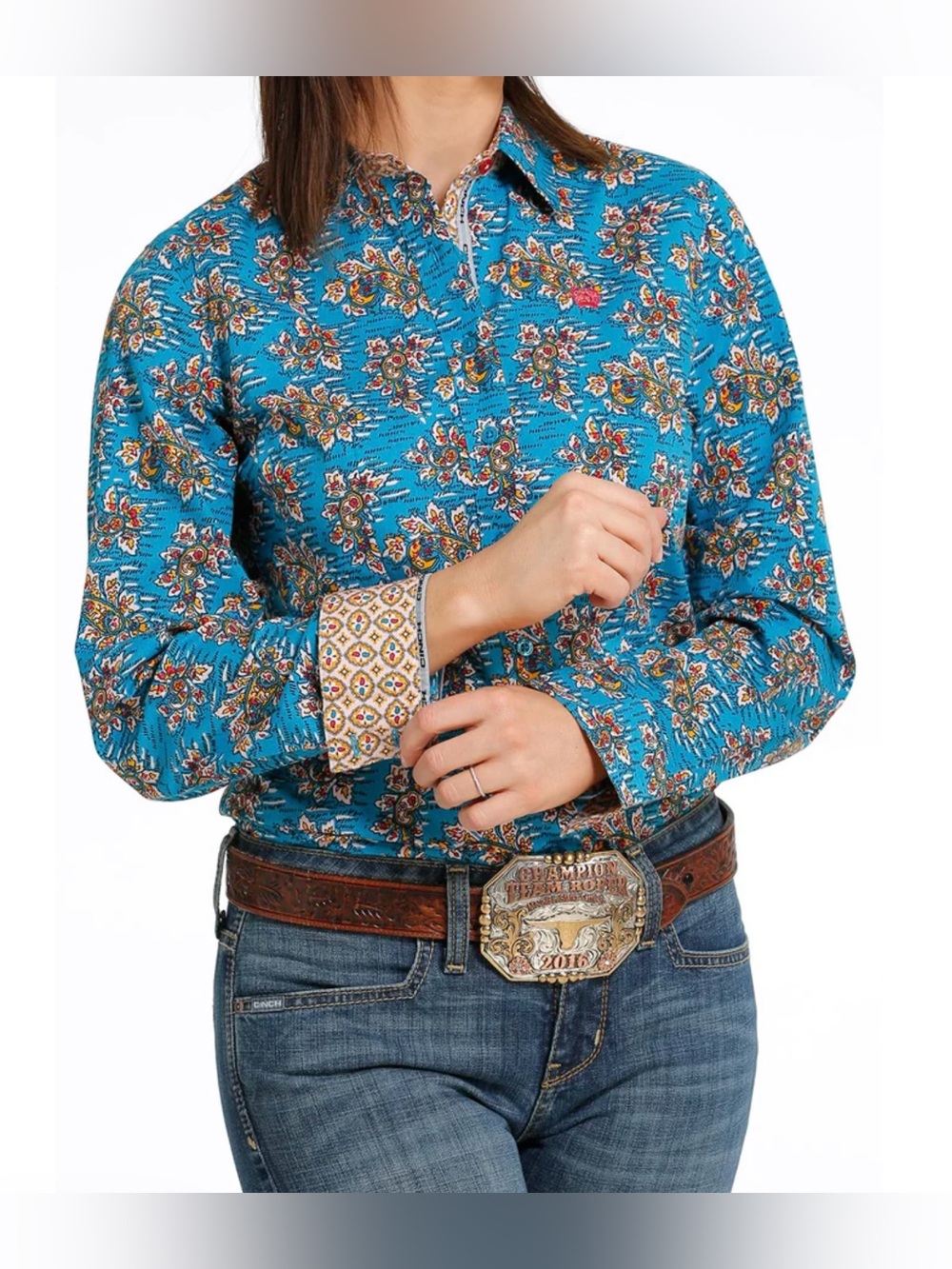 Cinch Teal Floral Western-Style Button Shirt
